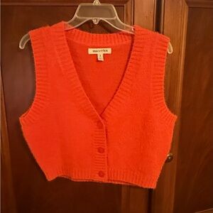 Urban Outfitters | Cropped Orange Fuzzy Buttoned Vest Size Large